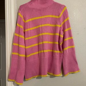 Striped Pink and Yellow Turtleneck Sweater